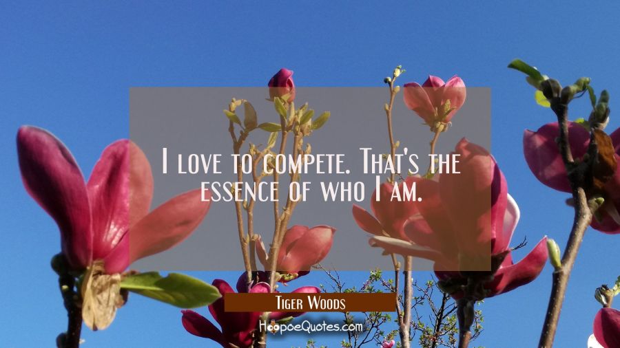 I love to compete. That's the essence of who I am. Tiger Woods Quotes