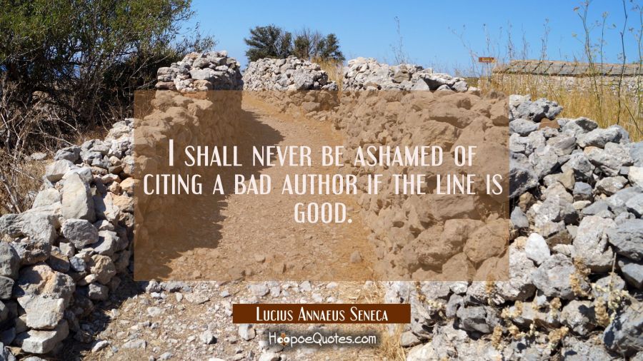 I shall never be ashamed of citing a bad author if the line is good. Lucius Annaeus Seneca Quotes