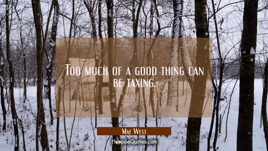 Too much of a good thing can be taxing. Mae West Quotes
