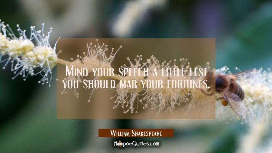 Mind your speech a little lest you should mar your fortunes. William Shakespeare Quotes