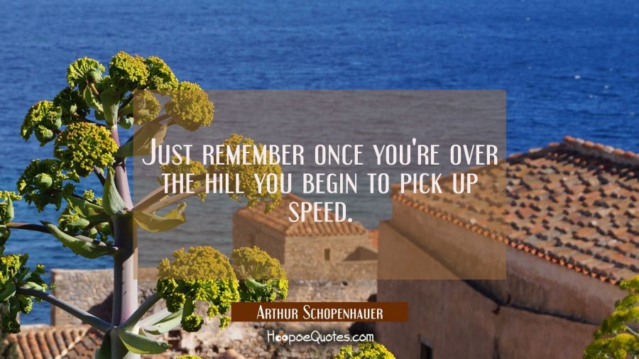 Just remember once you're over the hill you begin to pick up speed. Arthur Schopenhauer Quotes