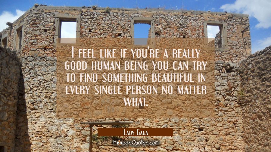 I feel like if you're a really good human being you can try to find something beautiful in every si Lady Gaga Quotes