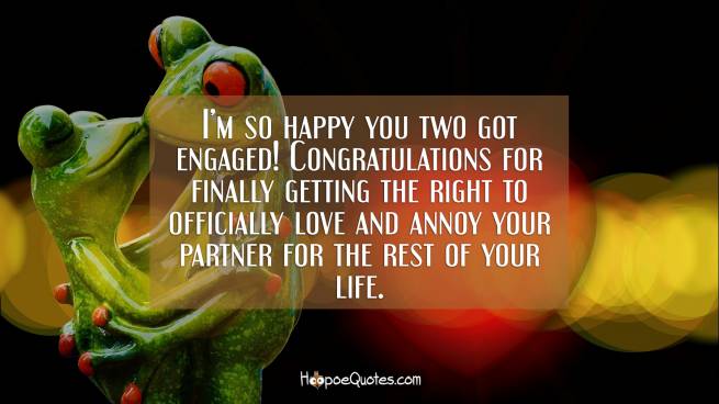 I’m so happy you two got engaged! Congratulations for finally getting the right to officially love and annoy your partner for the rest of your life.