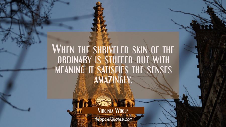 When the shriveled skin of the ordinary is stuffed out with meaning it satisfies the senses amazing Virginia Woolf Quotes