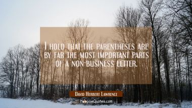 I hold that the parentheses are by far the most important parts of a non-business letter. David Herbert Lawrence Quotes