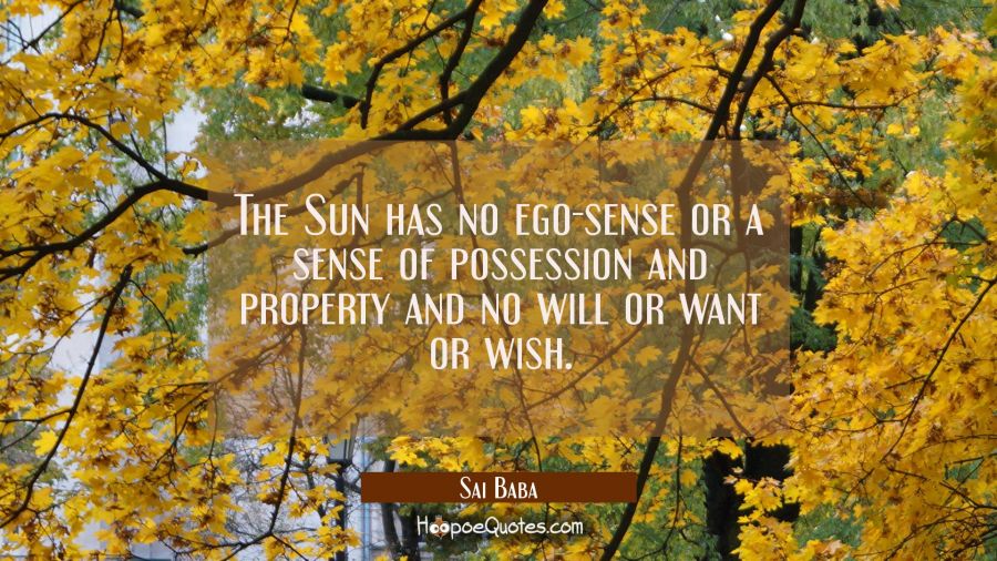 The Sun has no ego-sense or a sense of possession and property and no will or want or wish. Sai Baba Quotes