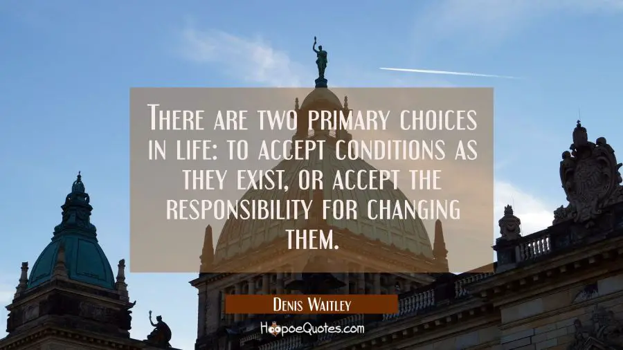 There are two primary choices in life: to accept conditions as they exist or accept the responsibil Denis Waitley Quotes
