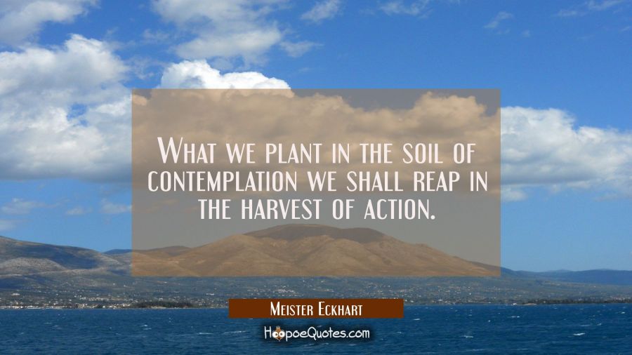 What we plant in the soil of contemplation we shall reap in the harvest of action. Meister Eckhart Quotes