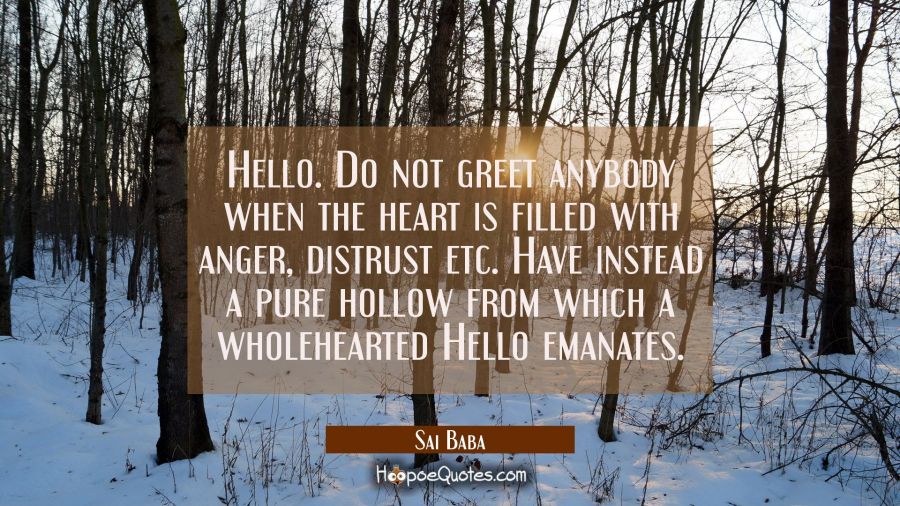Hello Do not greet anybody when the heart is filled with anger distrust etc. Have instead a pure ho Sai Baba Quotes