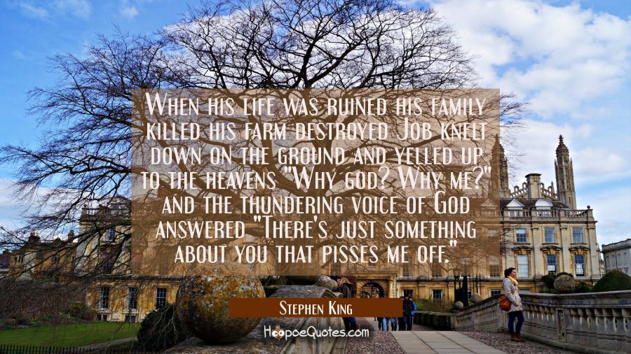When his life was ruined his family killed his farm destroyed Job knelt down on the ground and yell Stephen King Quotes