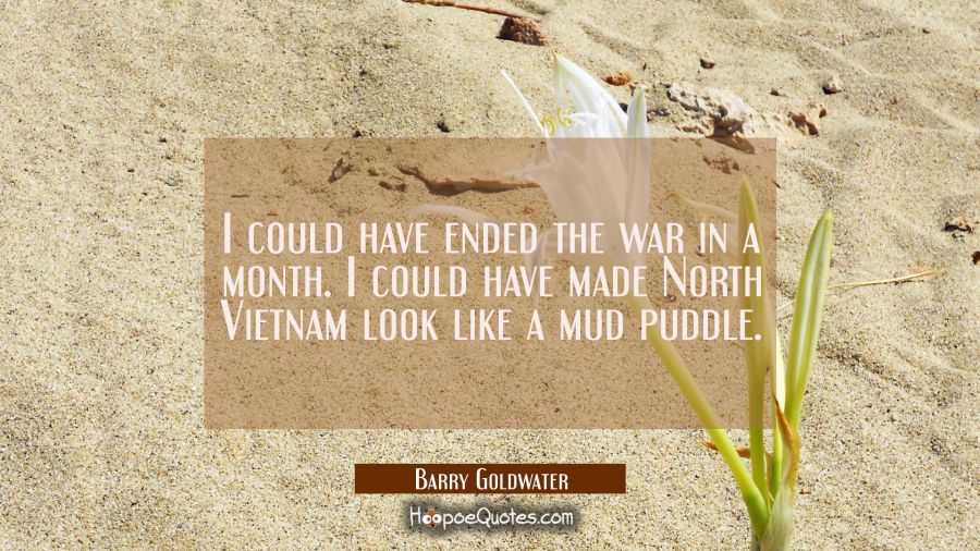 I could have ended the war in a month. I could have made North Vietnam look like a mud puddle. Barry Goldwater Quotes
