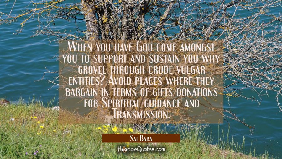 When you have God come amongst you to support and sustain you why grovel through crude vulgar entit Sai Baba Quotes