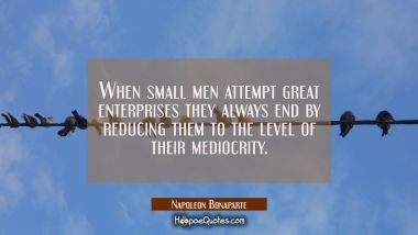 When small men attempt great enterprises they always end by reducing them to the level of their med