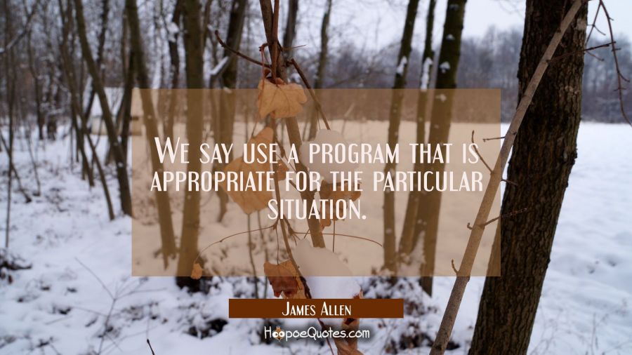 We say use a program that is appropriate for the particular situation. James Allen Quotes