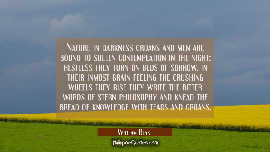 Nature in darkness groans and men are bound to sullen contemplation in the night: restless they tur William Blake Quotes