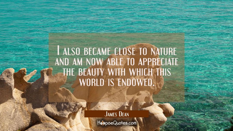 I also became close to nature and am now able to appreciate the beauty with which this world is end James Dean Quotes