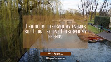 I no doubt deserved my enemies but I don&#039;t believe I deserved my friends.
