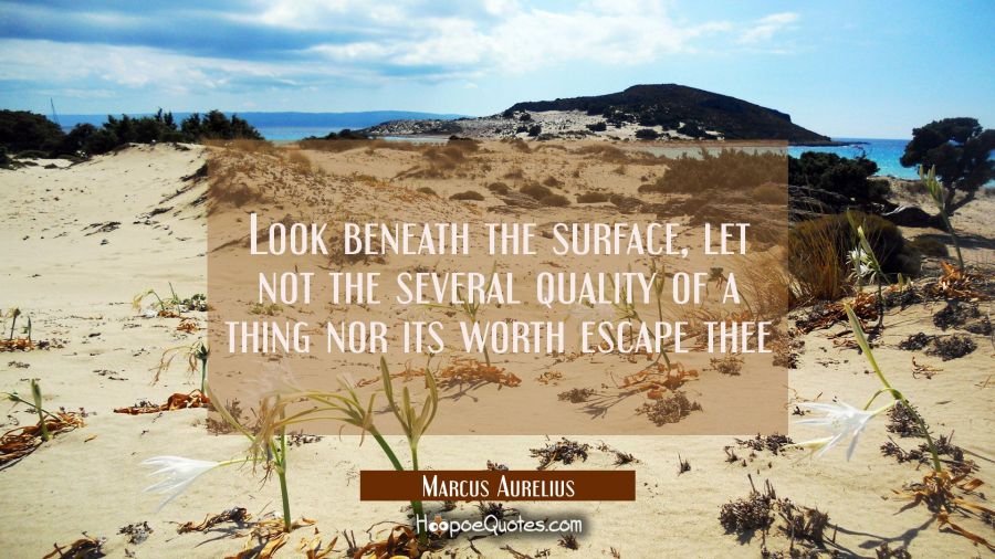 Look beneath the surface, let not the several quality of a thing nor its worth escape thee Marcus Aurelius Quotes
