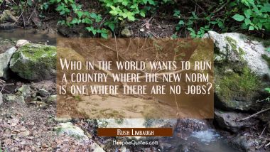 Who in the world wants to run a country where the new norm is one where there are no jobs?