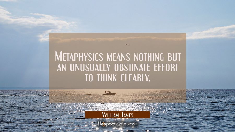 Metaphysics means nothing but an unusually obstinate effort to think clearly. William James Quotes