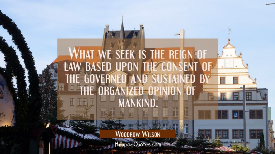 What we seek is the reign of law based upon the consent of the governed and sustained by the organi Woodrow Wilson Quotes
