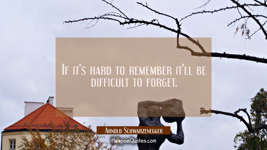 If it's hard to remember it'll be difficult to forget. Arnold Schwarzenegger Quotes