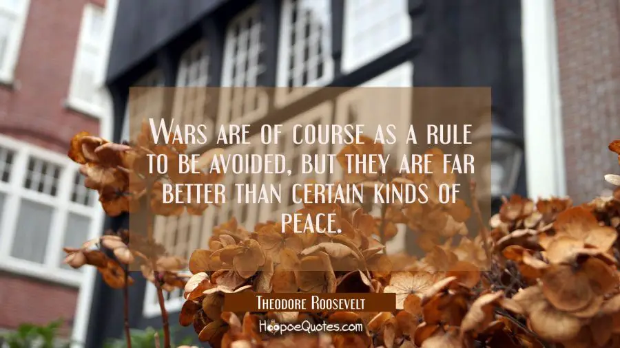 Wars are of course as a rule to be avoided, but they are far better than certain kinds of peace. Theodore Roosevelt Quotes