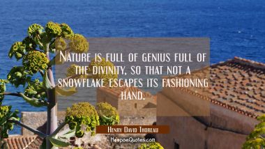 Nature is full of genius full of the divinity, so that not a snowflake escapes its fashioning hand.