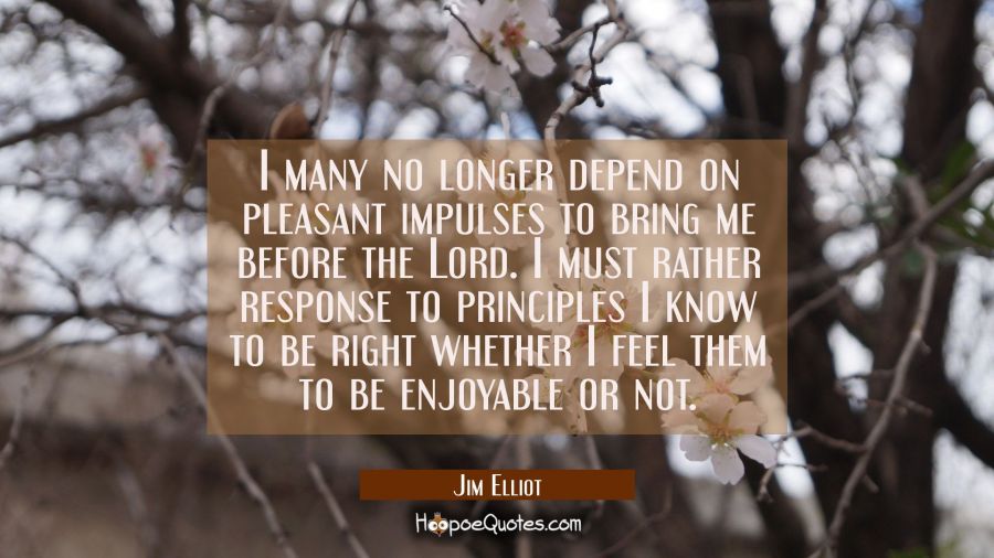 I many no longer depend on pleasant impulses to bring me before the Lord. I must rather response to Jim Elliot Quotes