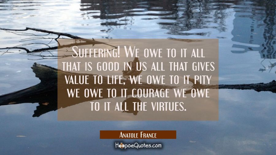 Suffering! We owe to it all that is good in us all that gives value to life, we owe to it pity we o Anatole France Quotes
