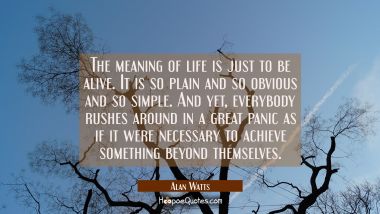 The meaning of life is just to be alive. It is so plain and so obvious and so simple. And yet, everybody rushes around in a great panic as if it were necessary to achieve something beyond themselves.