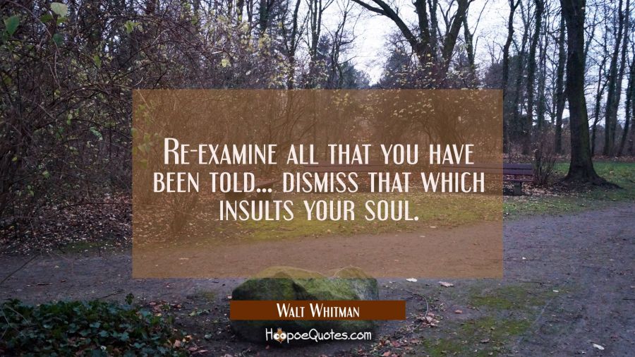 Re-examine all that you have been told... dismiss that which insults your soul. Walt Whitman Quotes