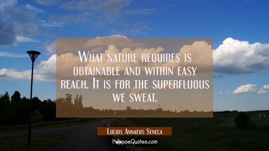 What nature requires is obtainable and within easy reach. It is for the superfluous we sweat. Lucius Annaeus Seneca Quotes
