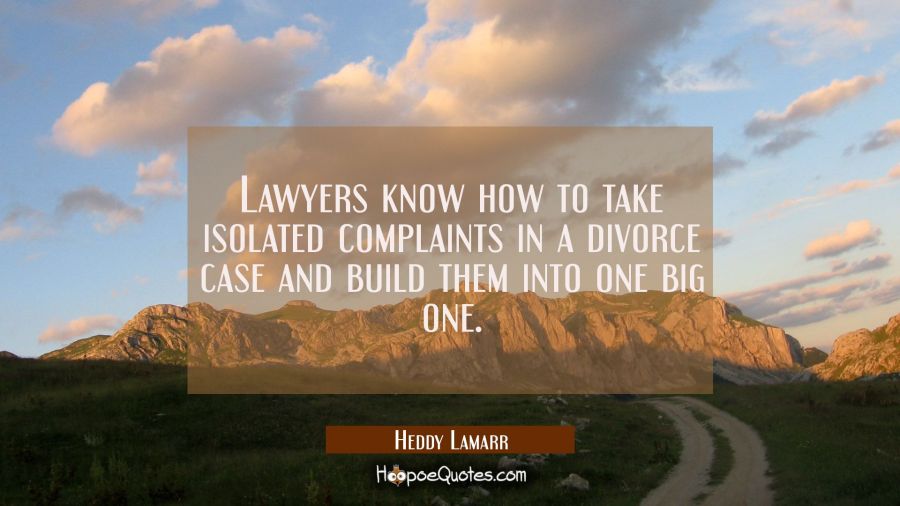 Lawyers know how to take isolated complaints in a divorce case and build them into one big one. Hedy Lamarr Quotes
