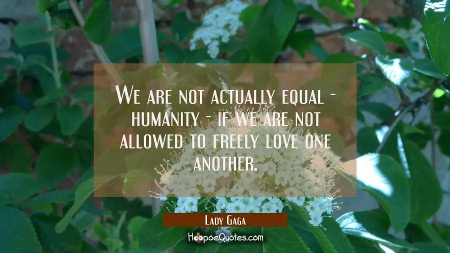 We are not actually equal - humanity - if we are not allowed to freely love one another. Lady Gaga Quotes