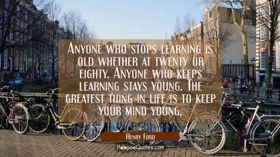 Anyone who stops learning is old whether at twenty or eighty. Anyone who keeps learning stays young Henry Ford Quotes