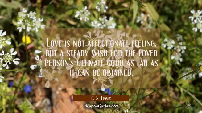 Love is not affectionate feeling, but a steady wish for the loved person&#039;s ultimate good as far as it can be obtained.