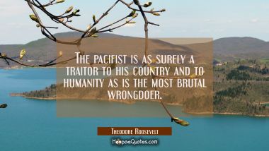 The pacifist is as surely a traitor to his country and to humanity as is the most brutal wrongdoer. Theodore Roosevelt Quotes