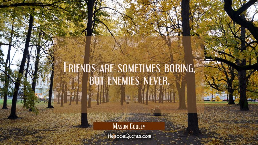 Friends are sometimes boring but enemies never. Mason Cooley Quotes