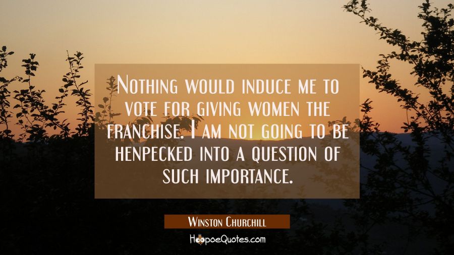 Nothing would induce me to vote for giving women the franchise. I am not going to be henpecked into Winston Churchill Quotes