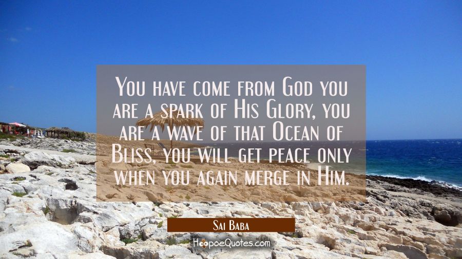 You have come from God you are a spark of His Glory, you are a wave of that Ocean of Bliss, you wil Sai Baba Quotes
