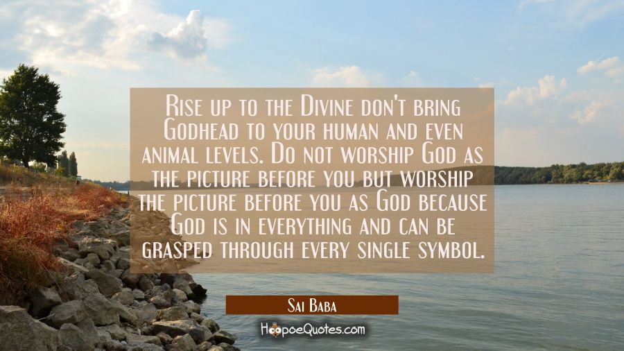 Rise up to the Divine don't bring Godhead to your human and even animal levels. Do not worship God  Sai Baba Quotes