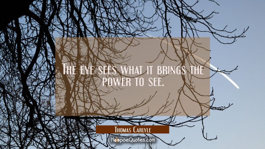 The eye sees what it brings the power to see. Thomas Carlyle Quotes