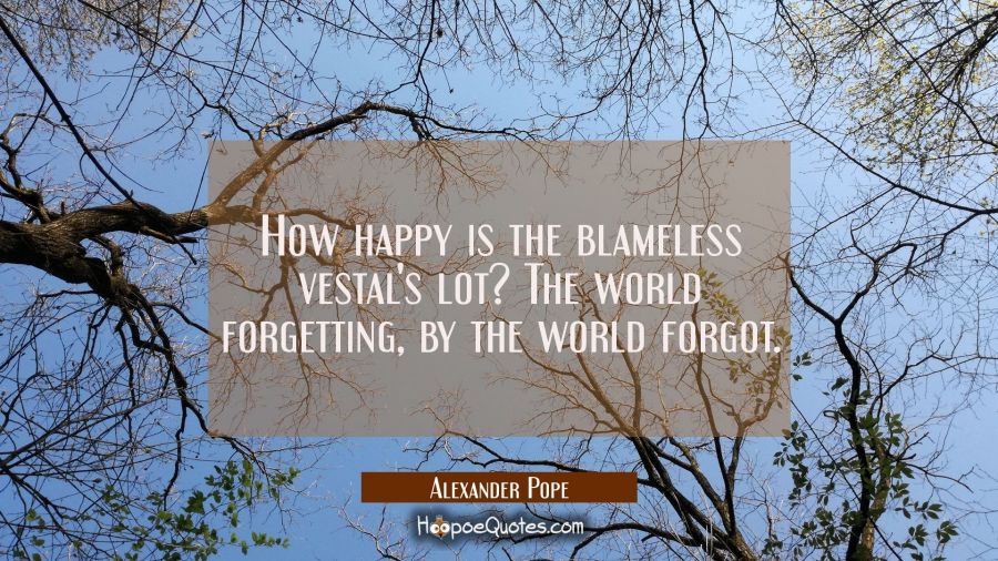 How happy is the blameless vestal's lot? The world forgetting by the world forgot. Alexander Pope Quotes