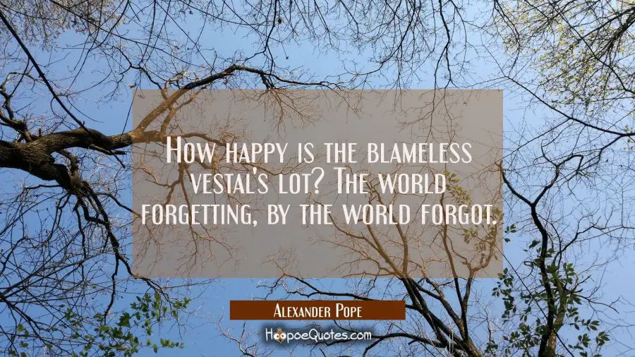 How happy is the blameless vestal&#039;s lot? The world forgetting by the world forgot. Alexander Pope Quotes
