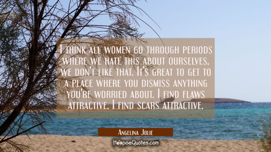 I think all women go through periods where we hate this about ourselves we don't like that. It's gr Angelina Jolie Quotes