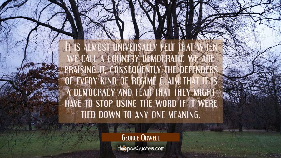 It is almost universally felt that when we call a country democratic we are praising it, consequent George Orwell Quotes