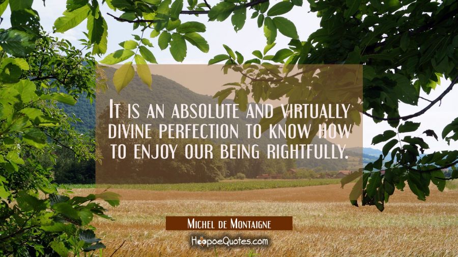 It is an absolute and virtually divine perfection to know how to enjoy our being rightfully. Michel de Montaigne Quotes