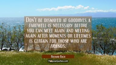 Don&#039;t be dismayed at goodbyes a farewell is necessary before you can meet again and meeting again a Richard Bach Quotes