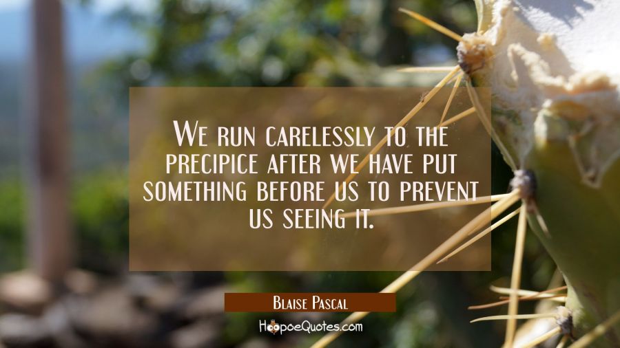 We run carelessly to the precipice after we have put something before us to prevent us seeing it. Blaise Pascal Quotes